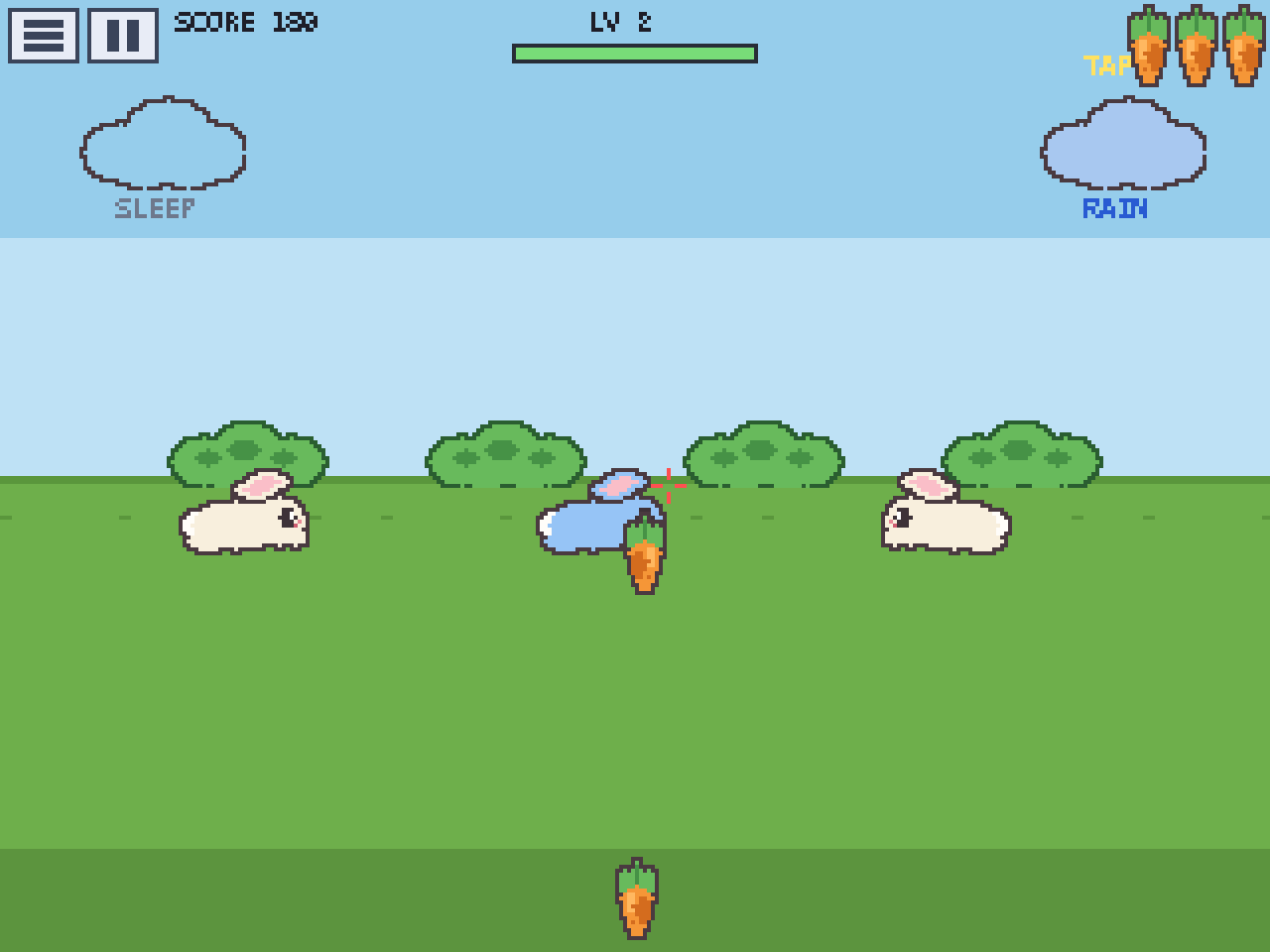 Gameplay — throwing a carrot at a bunny