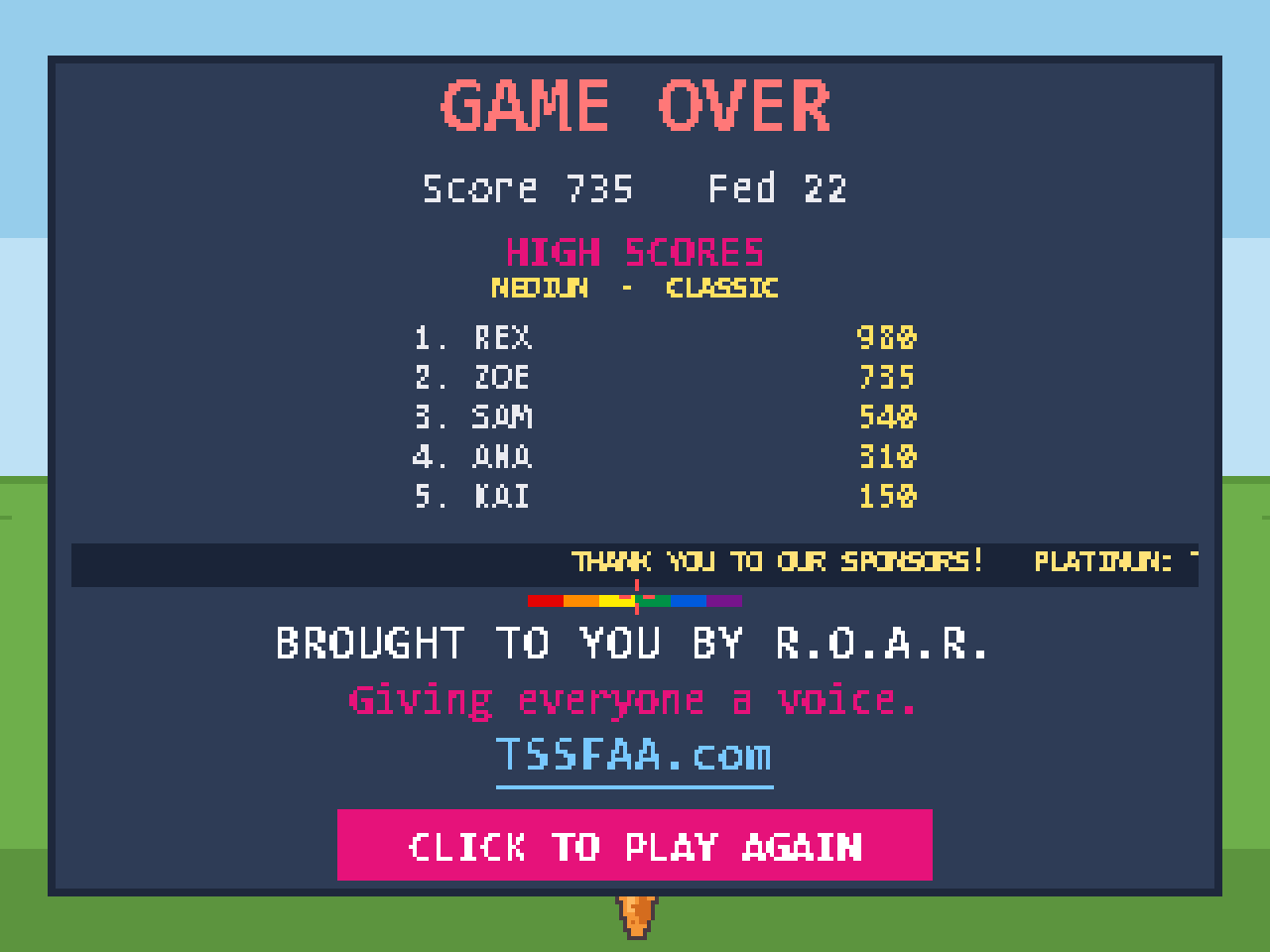 Game over and high score table