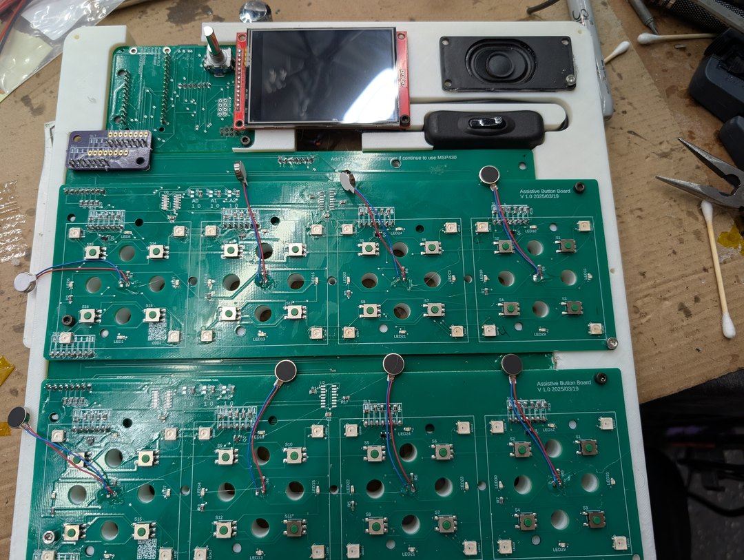 Assistive button boards top view with LCD + speaker + switches