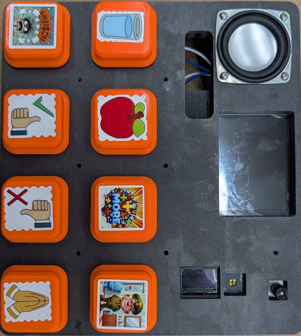 V2 Grumpy Old Man — 8 orange-bezel arcade buttons + AAC stickers + color LCD