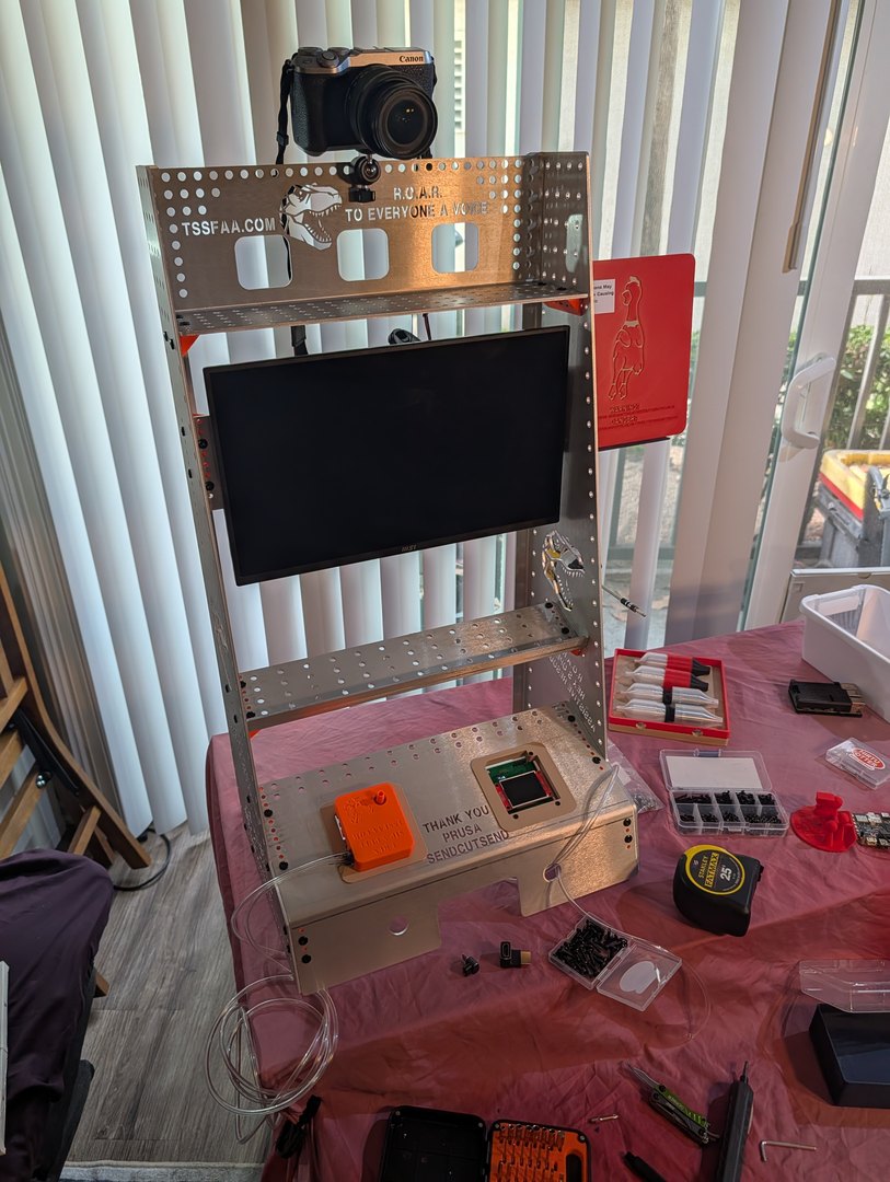 Complete R.O.A.R. Rubber Chicken Challenge booth — assembled, wired, and ready