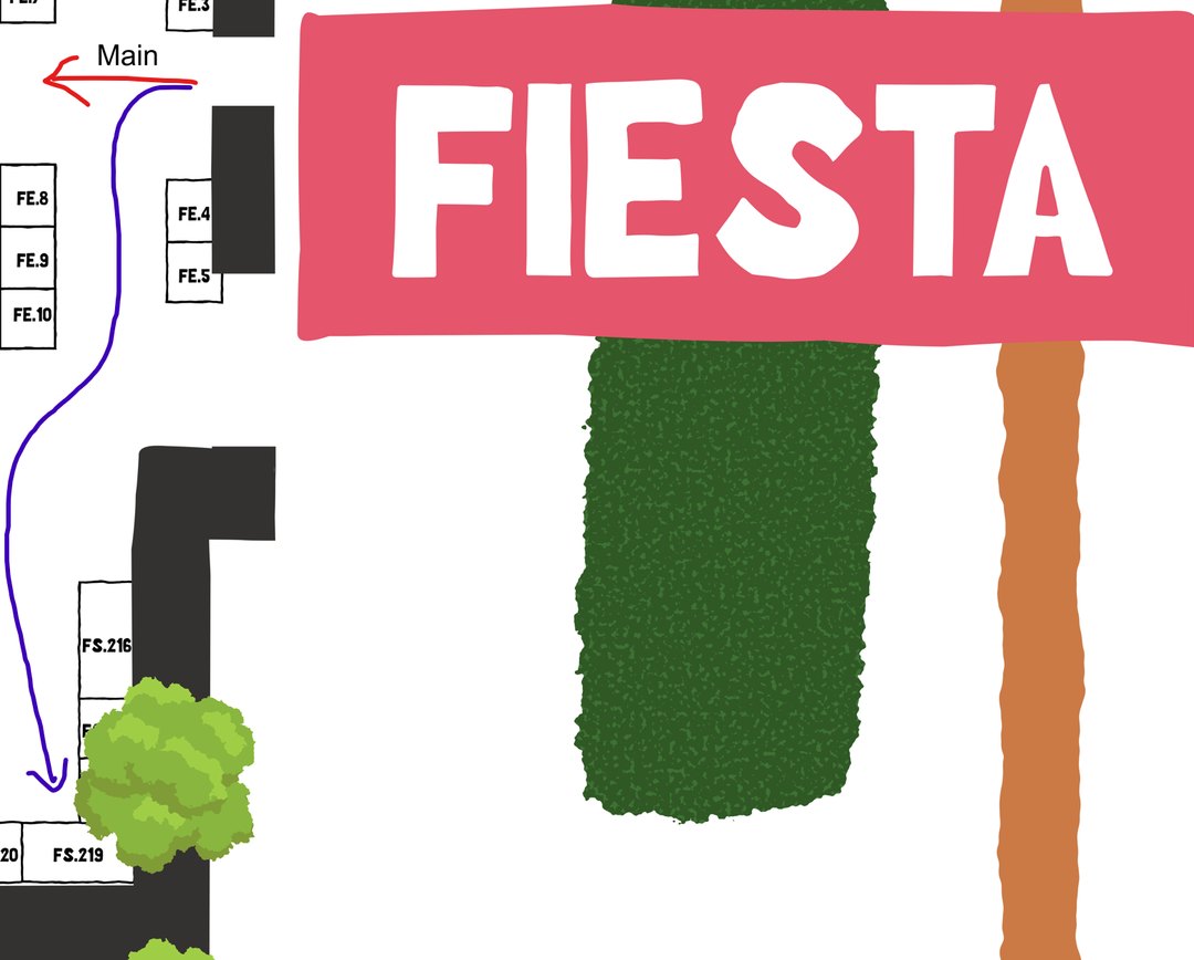 Show floor map — path from Main to booth FS.219 in the Fiesta area